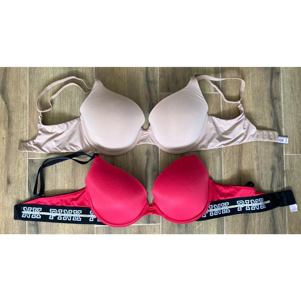 Victoria's Secret Push Up Bra 2 Pack 32D Red and Beige Everyday